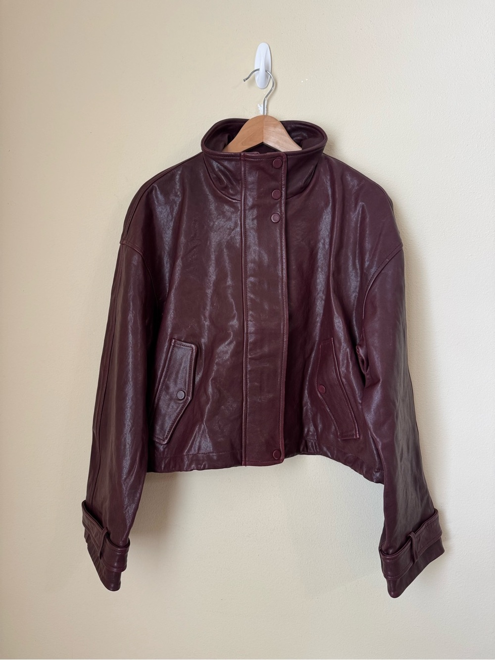 Veronica Beard New Bateman Cropped Leather Jacket Raisin Large